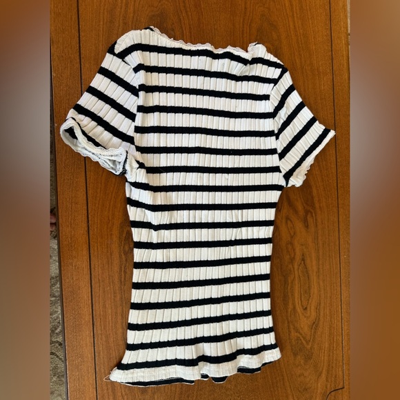 J.Crew Striped Rib Tee with Lace Trim – Size S - Picture 2 of 4